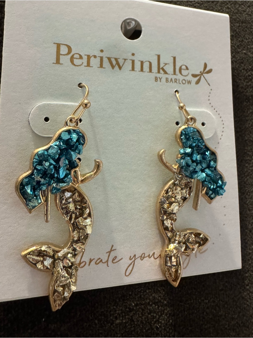 0448-Periwinkle by Barlow Turquoise and Gold Mermaid Drop Earrings